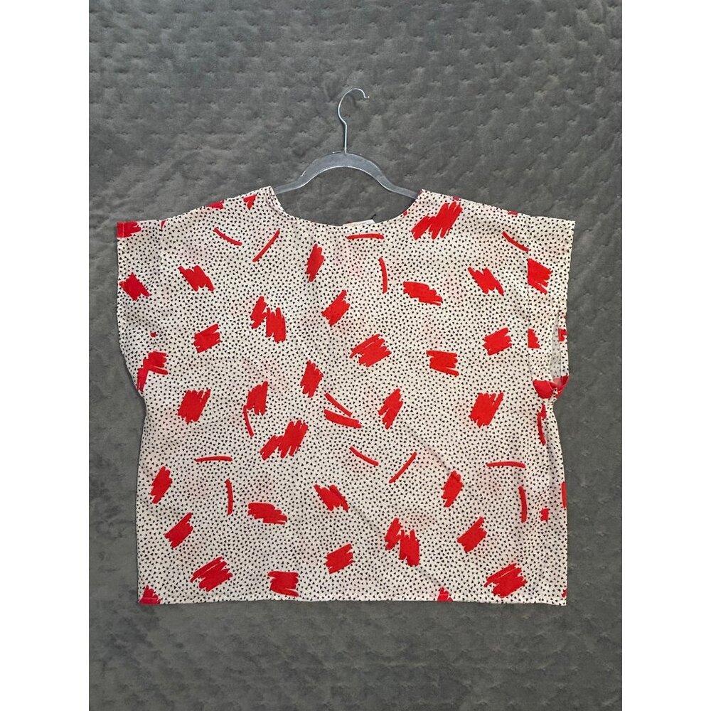 Vintage Rhapsody 1980s Print Womens White Red & Black Abstract Print Blouse FLAW - Picture 8 of 8